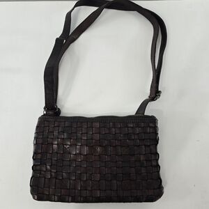 Ashwood Woven Leather Bag Convertible Crossbody Shoulder Purse Dark Brown EUC